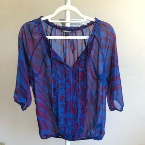 Blue and pink sheer 3/4 sleeve Express top